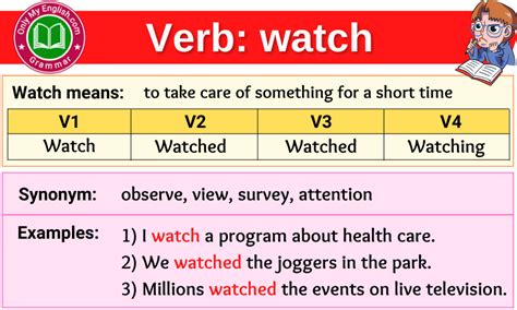 watch verb 1 2 3.